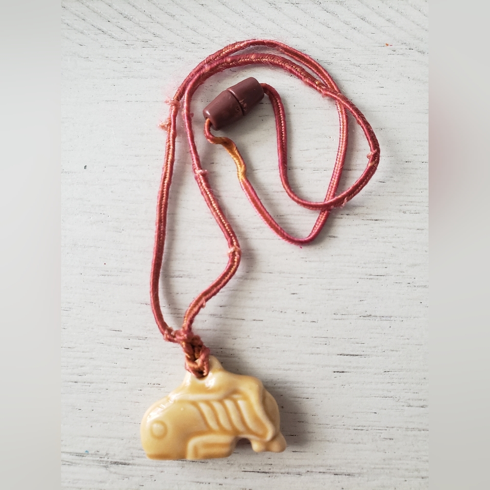 Free Willy mystical whale pendant Necklace Ceramic porcelain Vintage